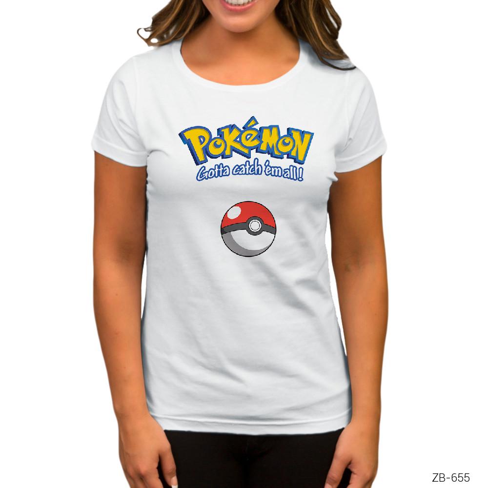Pokemon Gotta Catch em All Beyaz Kadın Tişört