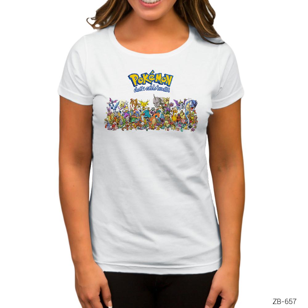Pokemon Karakterleri Beyaz Kadın Tişört
