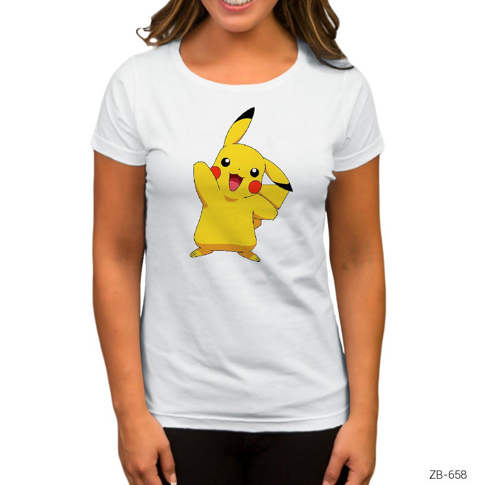 Pokemon Pikachu Beyaz Kadın Tişört