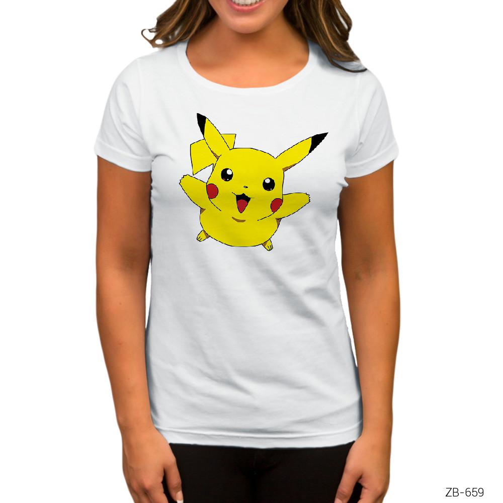 Pokemon Pikachu 2 Beyaz Kadın Tişört