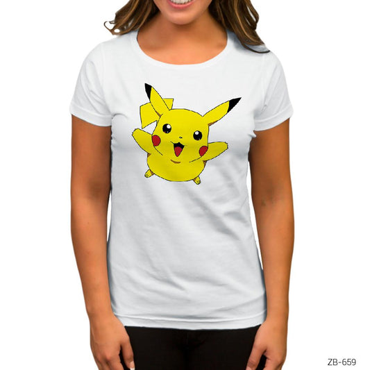 Pokemon Pikachu 2 Beyaz Kadın Tişört