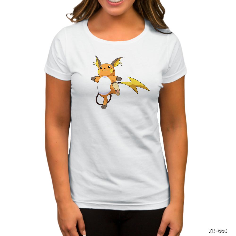 Pokemon Raichu Beyaz Kadın Tişört