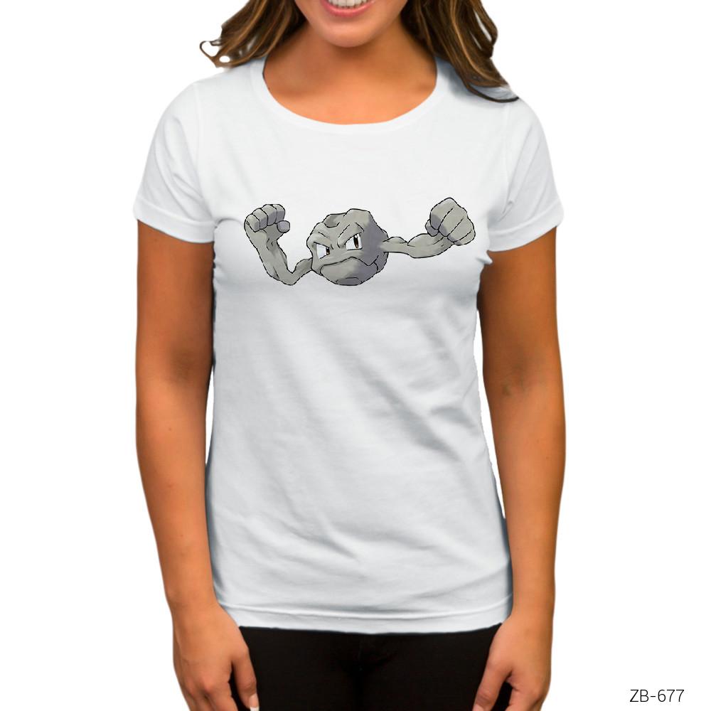 Pokemon Geodude Beyaz Kadın Tişört