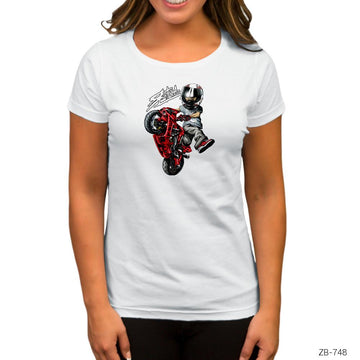 Motorcycle Cartoon Beyaz Kadın Tişört