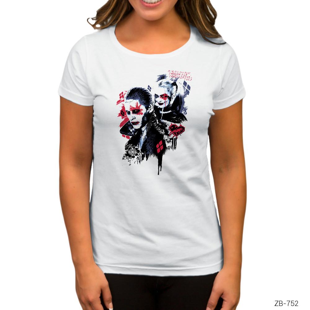 Suicide Joker and Harley Graffiti Beyaz Kadın Tişört