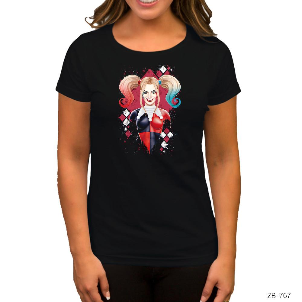 Suicide Squad Harley Quinn Cartoon Siyah Kadın Tişört