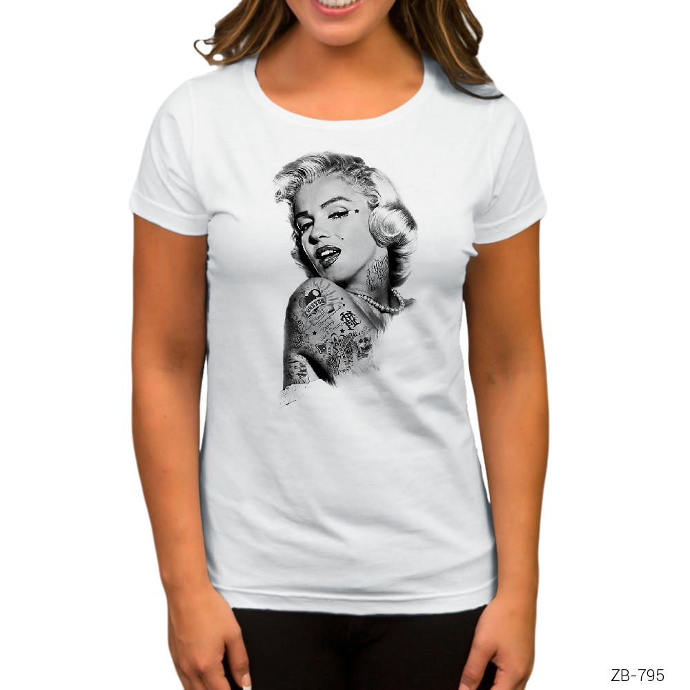 Marilyn Monroe Tattoo Beyaz Kadın Tişört