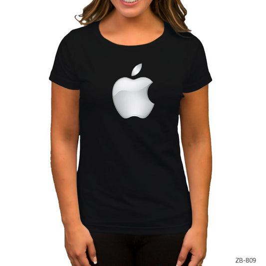 Apple Logo 3d Siyah Kadın Tişört