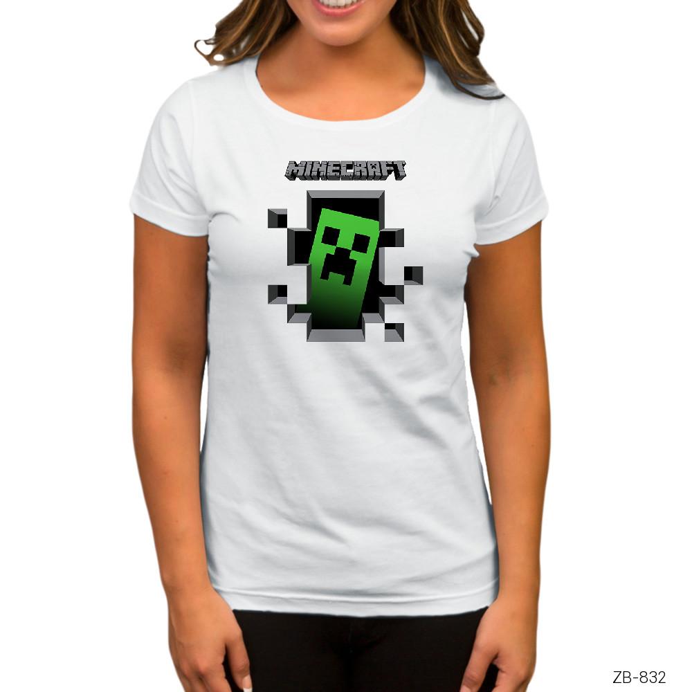 Minecraft Creeper Inside Beyaz Kadın Tişört