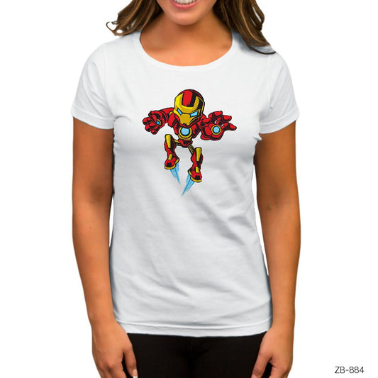 Iron Man Cartoon Beyaz Kadın Tişört