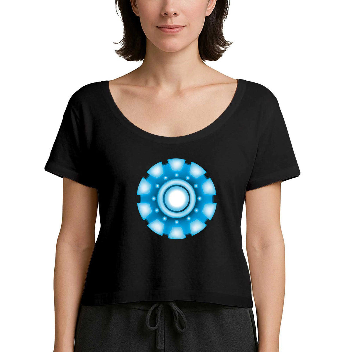 Iron Man Arc Reactor Circled Siyah Kadın Tişört
