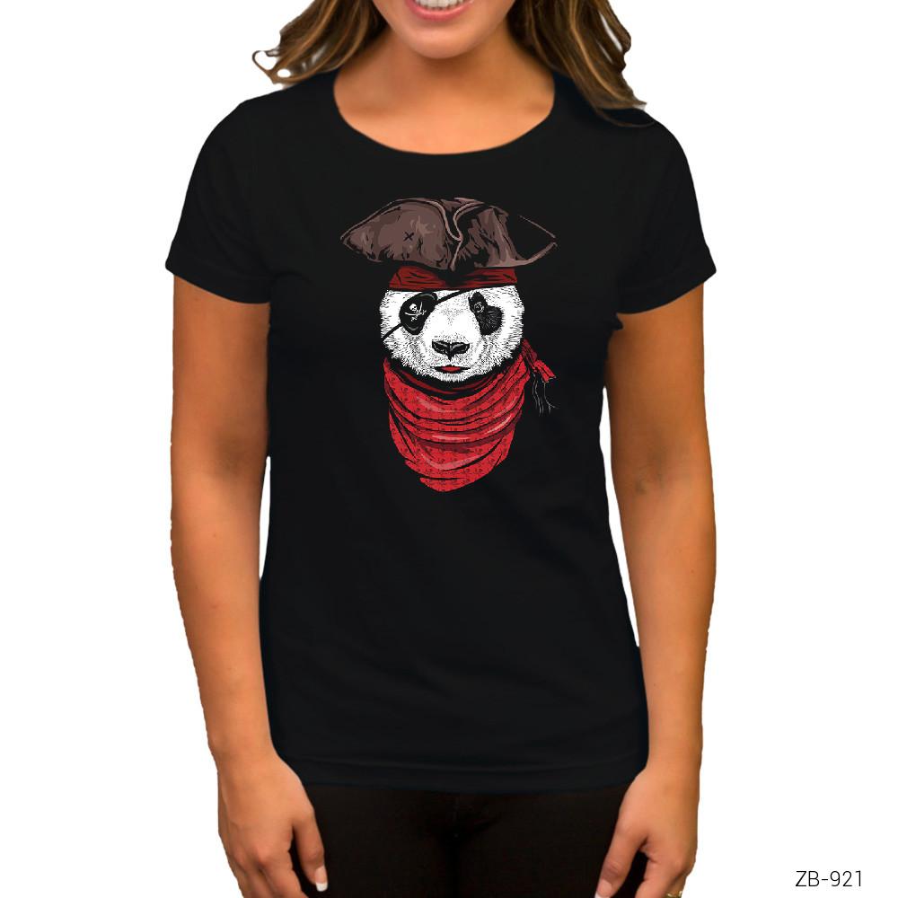 Panda Korsan Siyah Kadın Tişört