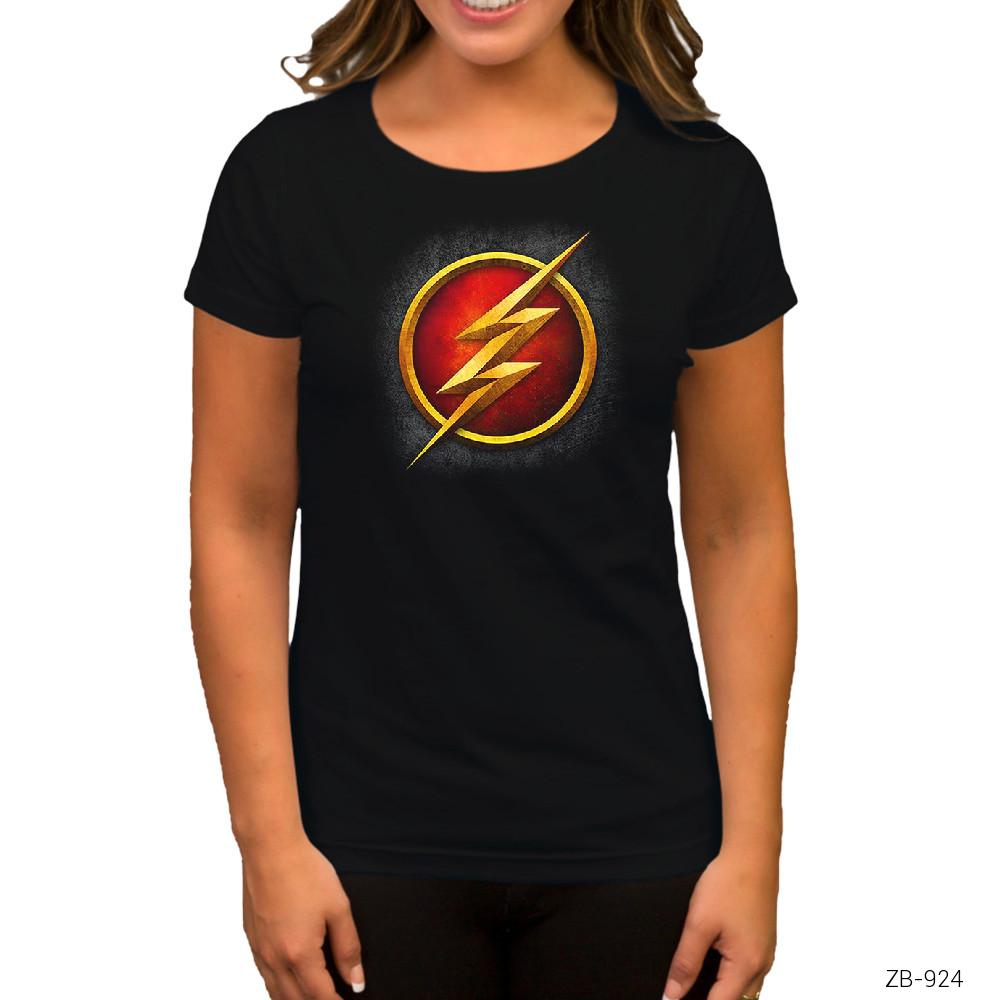 Flash Logo Siyah Kadın Tişört