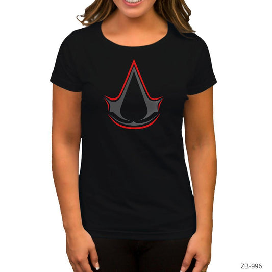 Assassins Creed Logo Redline Siyah Kadın Tişört