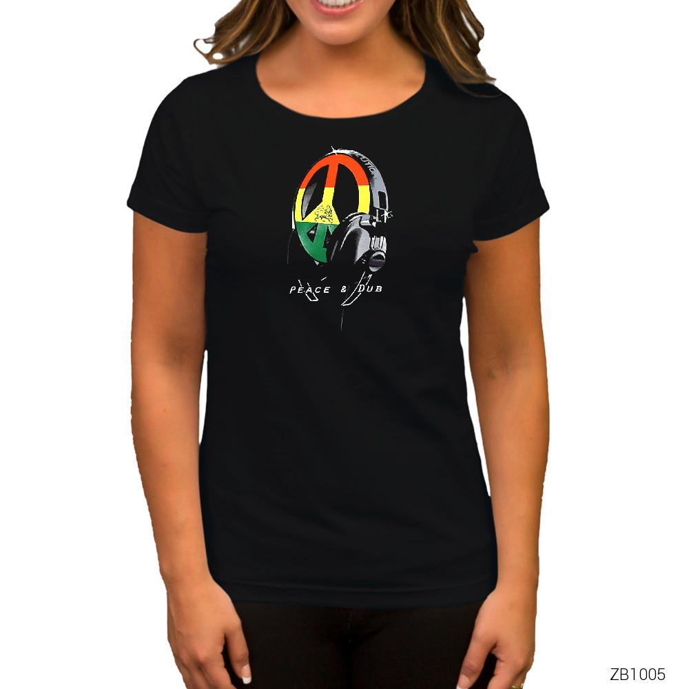 Peace Dub Headphone Siyah Kadın Tişört