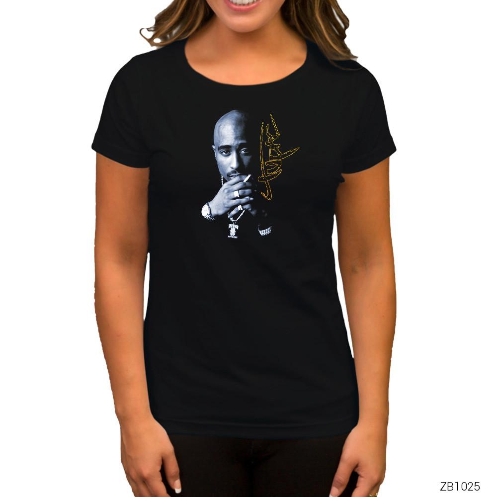 Tupac Shakur Smoke Siyah Kadın Tişört