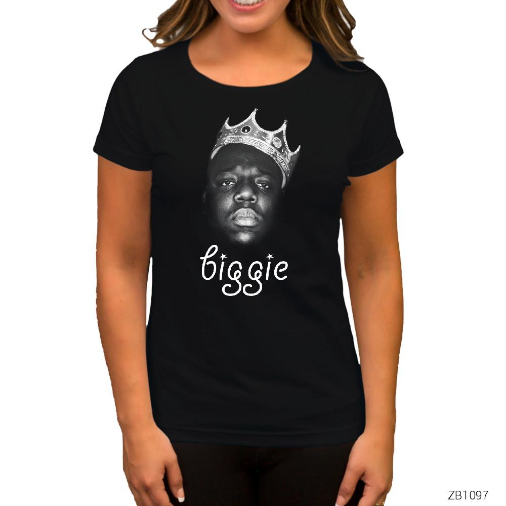 The Notorious Biggie with Text Siyah Kadın Tişört