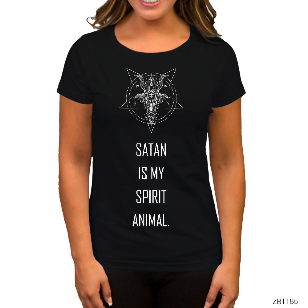 Satan is My Spirit Animal Siyah Kadın Tişört