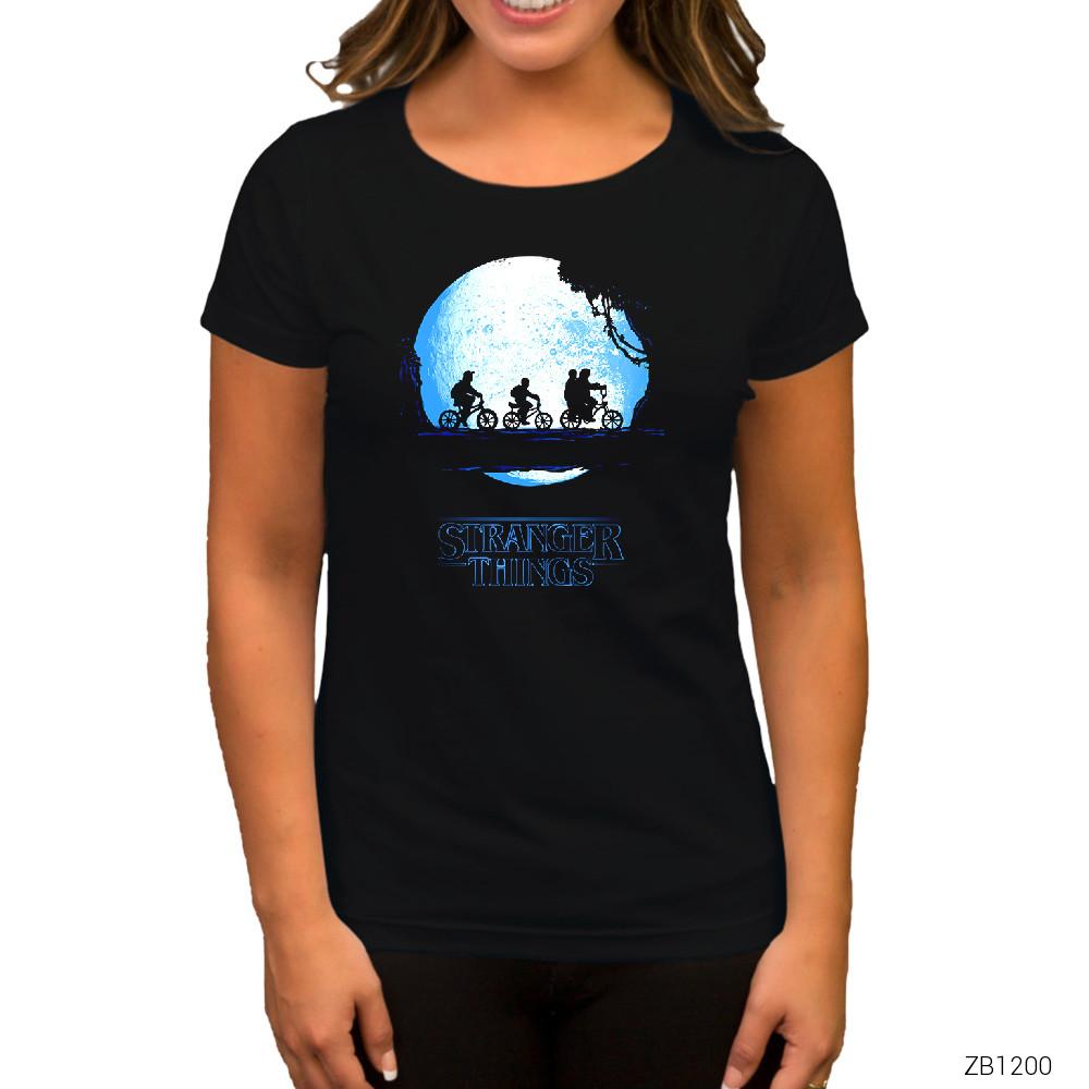 Stranger Things Blue Moon Siyah Kadın Tişört