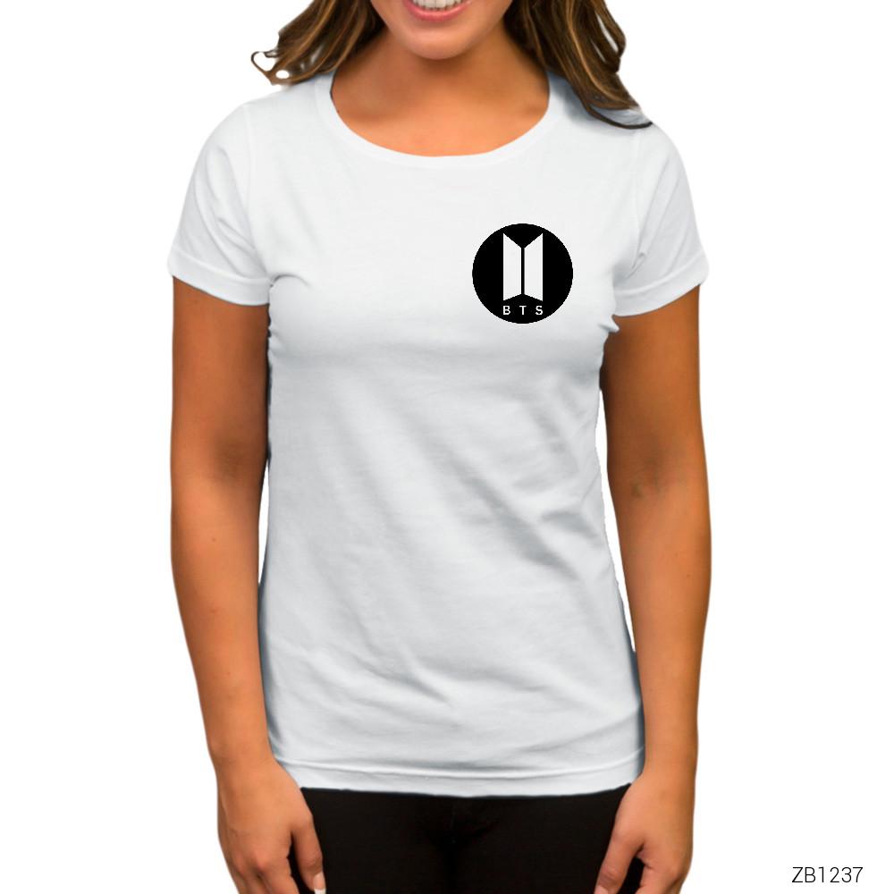 BTS Circle Logo Beyaz Kadın Tişört