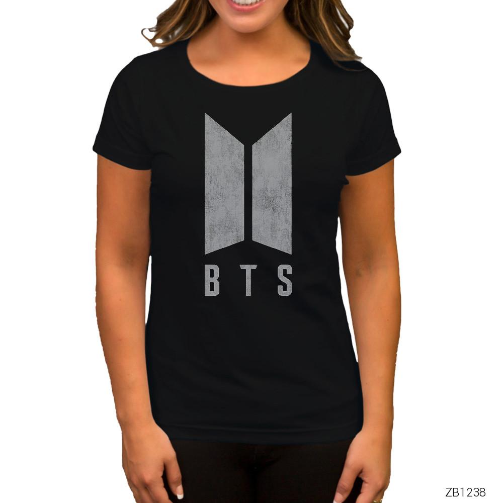 BTS Distort Logo Siyah Kadın Tişört