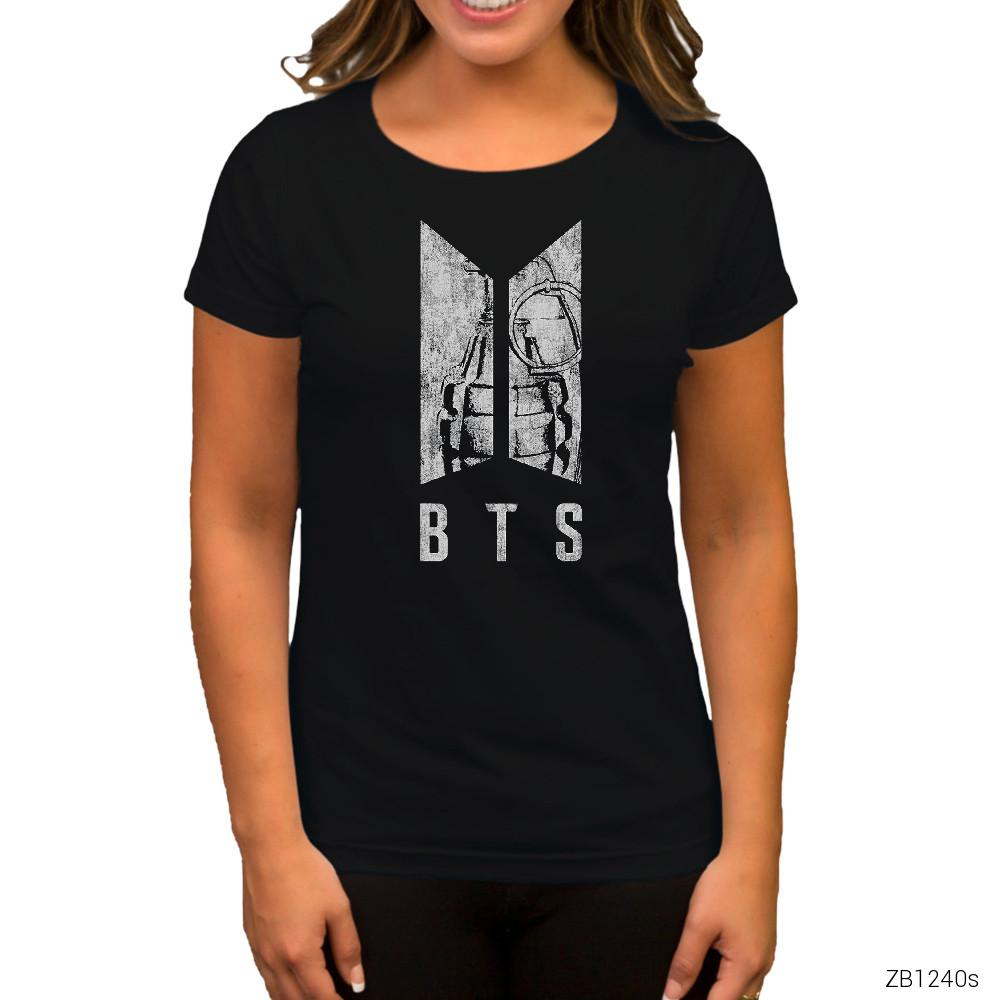 BTS Logo Grenade Siyah Kadın Tişört