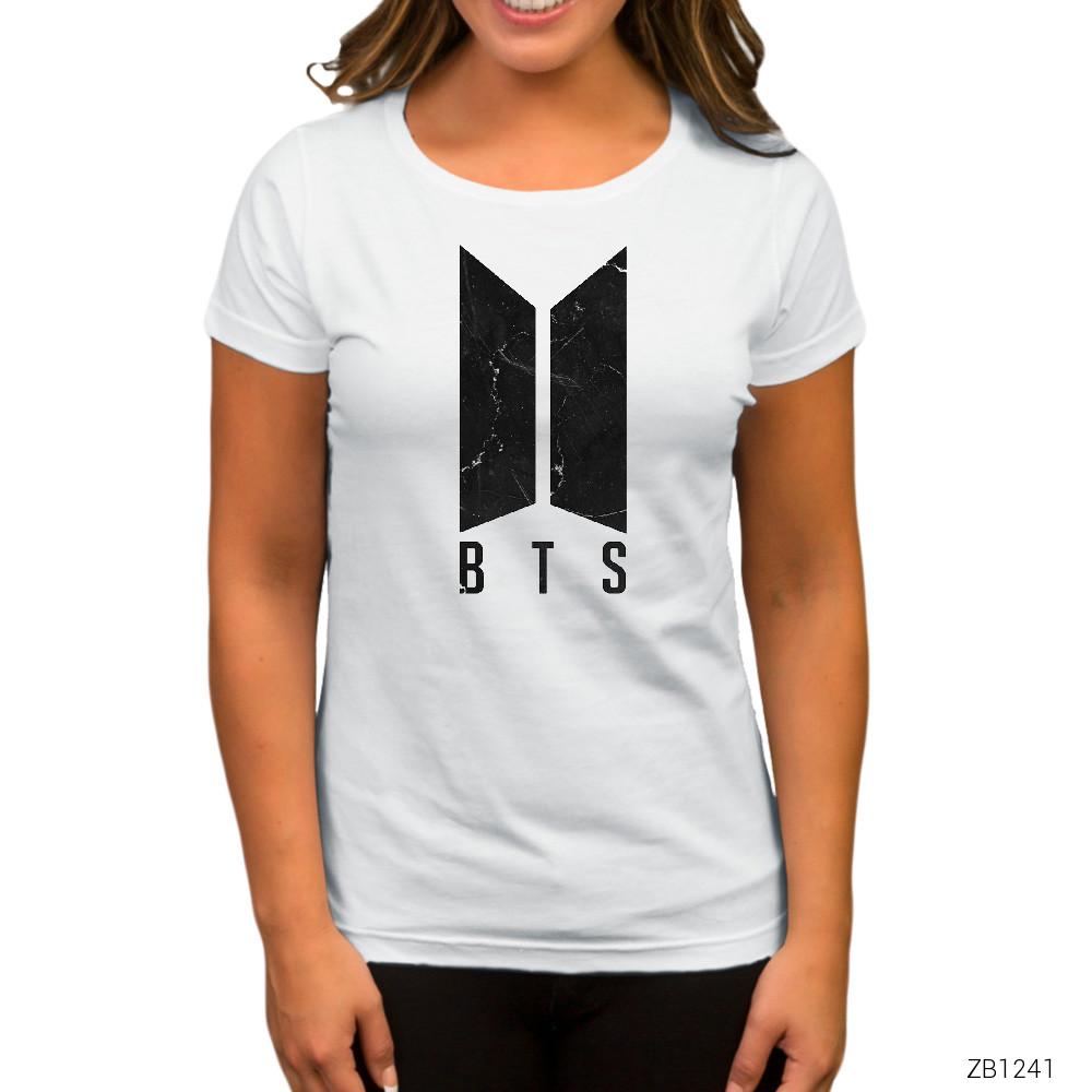 BTS Logo Marble Beyaz Kadın Tişört