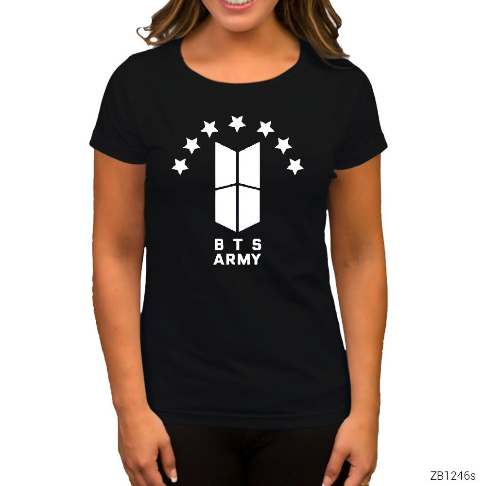 BTS 7 Yıldız Logo Siyah Kadın Tişört