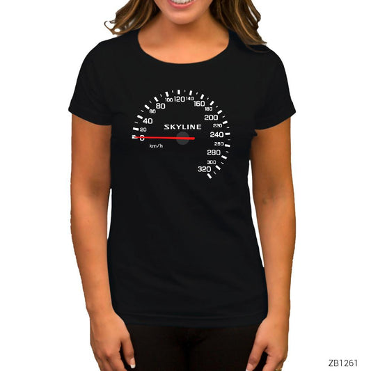 Nissan Skyline Speedmeter Siyah Kadın Tişört