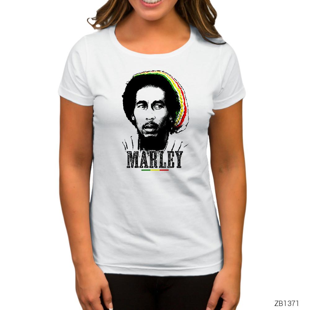 Bob Marley Face Beyaz Kadın Tişört