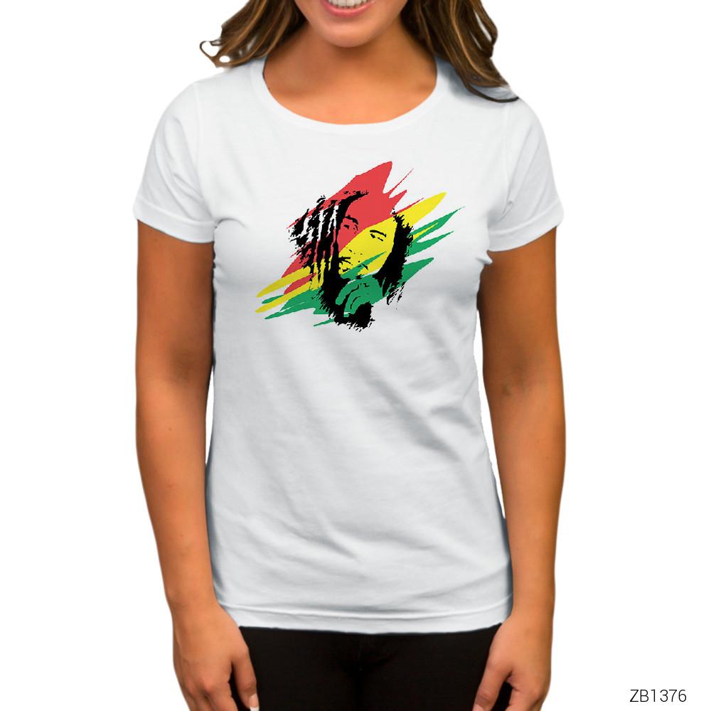 Bob Marley Skecth Beyaz Kadın Tişört