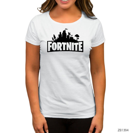 Fortnite Logo 1 Beyaz Kadın Tişört