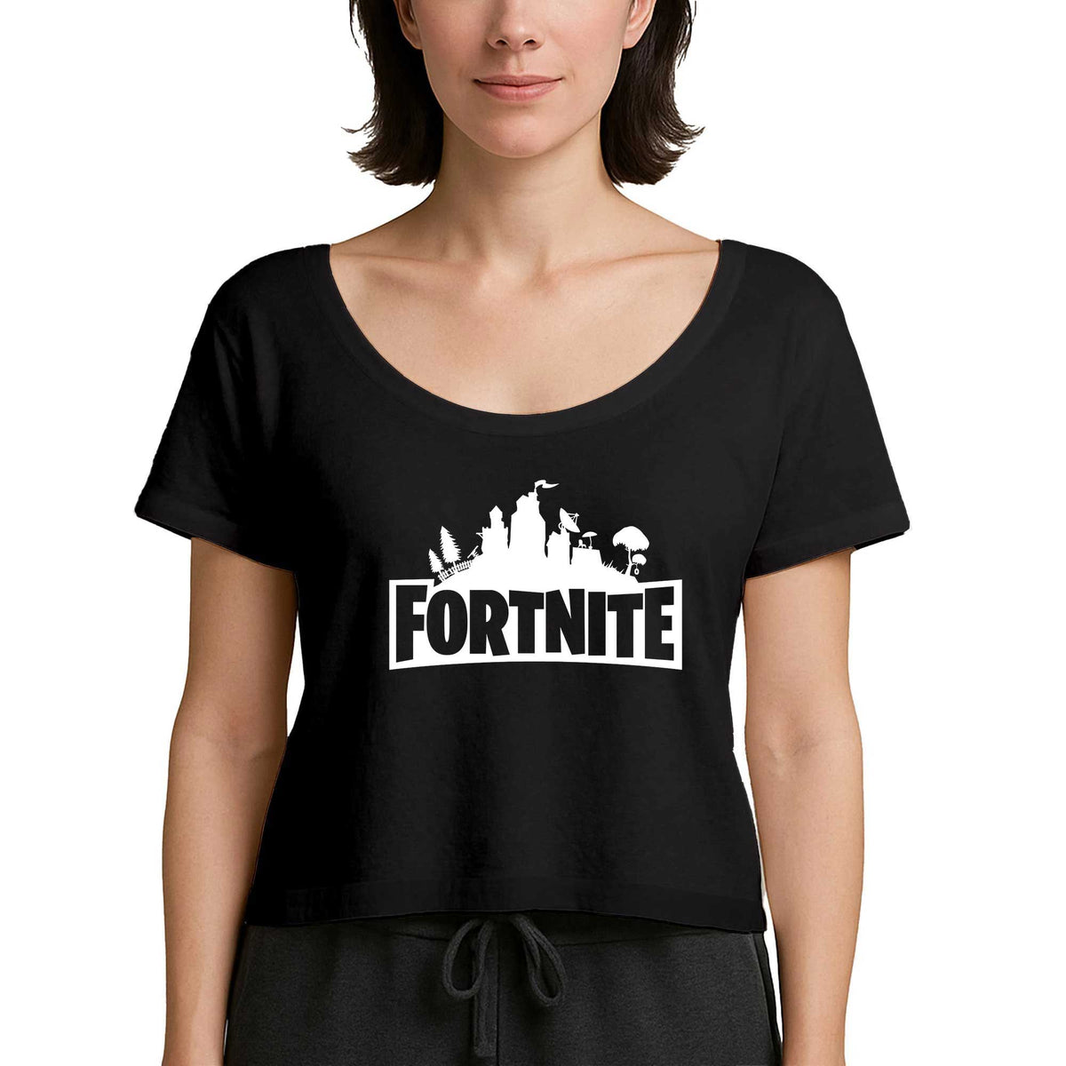 Fortnite Logo 1 Siyah Kadın Tişört