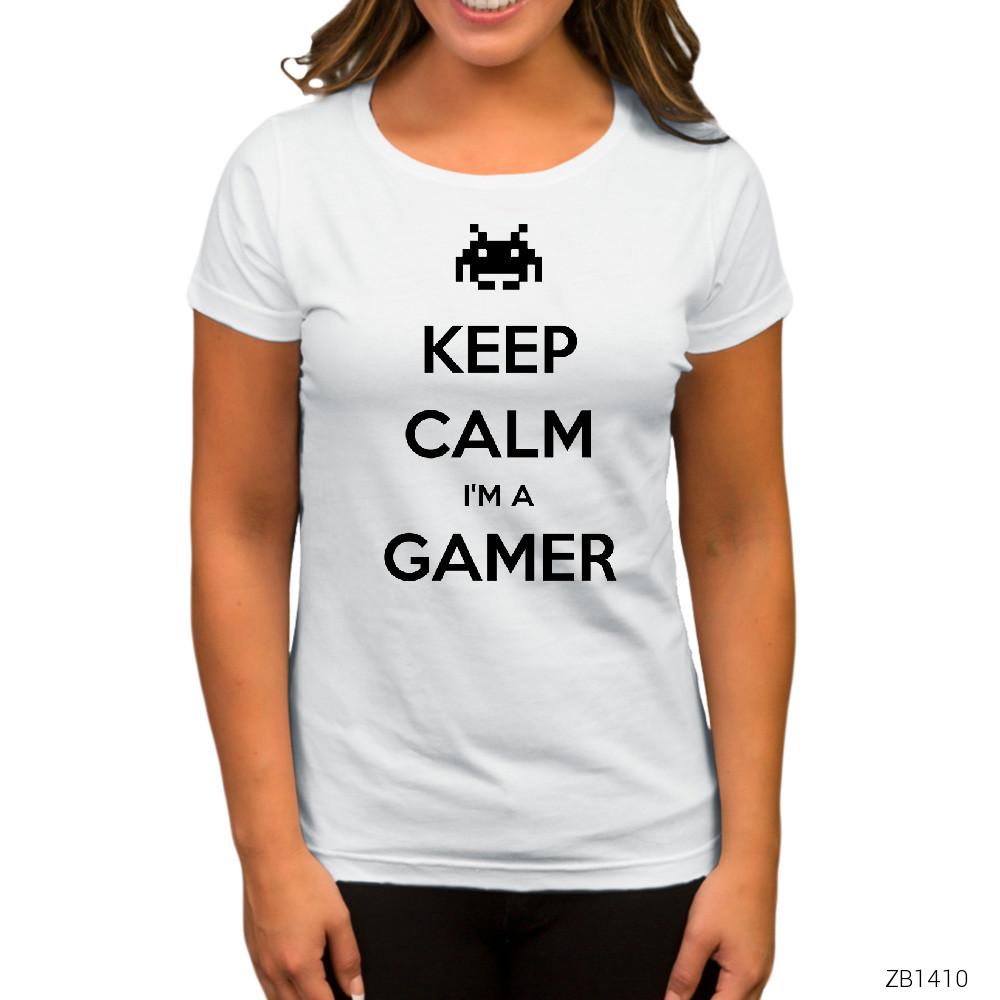 Keep Calm Gamer Beyaz Kadın Tişört