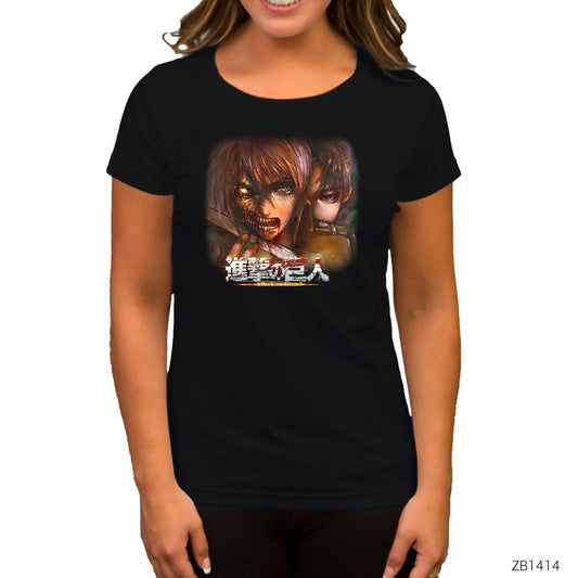 Attack on Titan Siyah Kadın Tişört