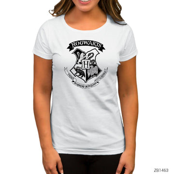 Harry Potter Schools Logo BW Beyaz Kadın Tişört