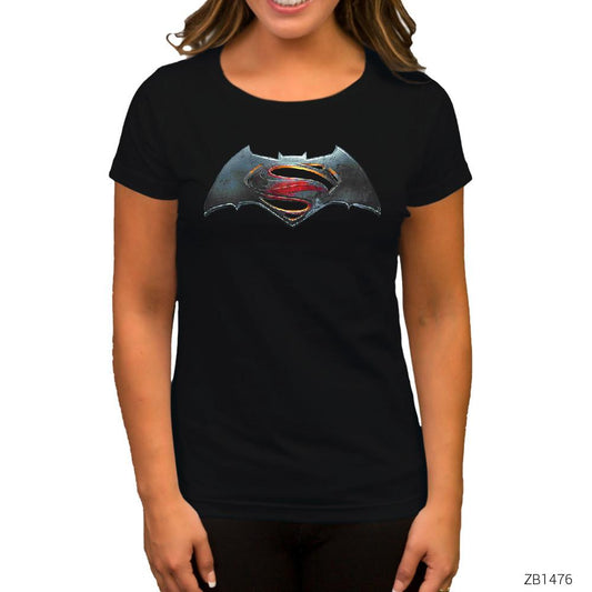 Superman v Batman Logo Siyah Kadın Tişört