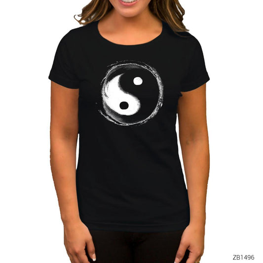 Ying Yang Splash Siyah Kadın Tişört