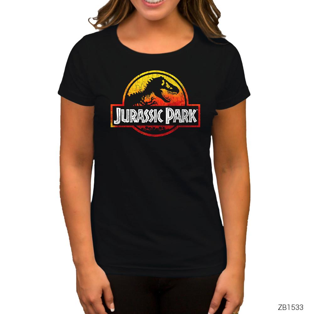 Jurassic Park Sunset Siyah Kadın Tişört