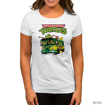Ninja Turtles Team Bus Beyaz Kadın Tişört