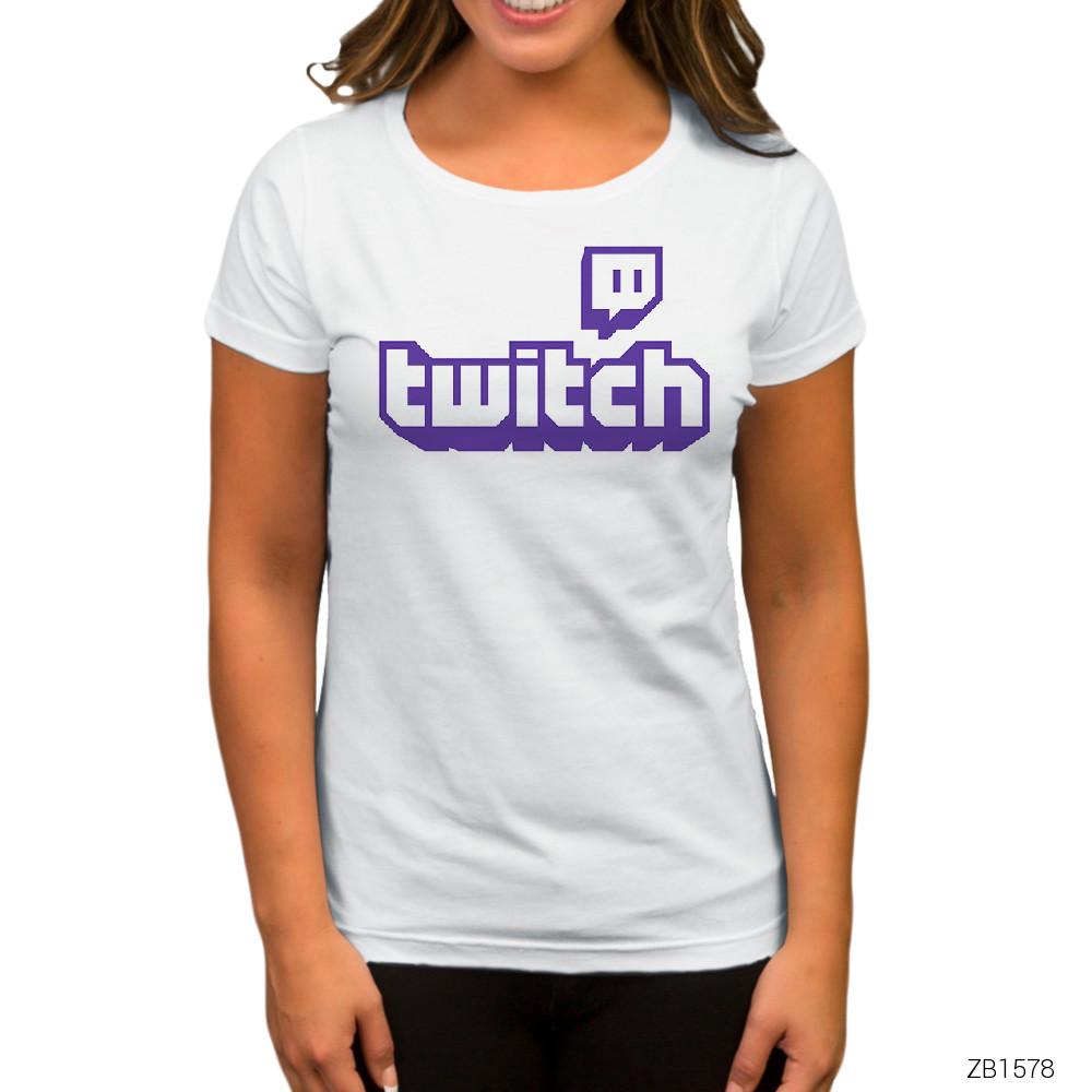 Twitch Logo Beyaz Kadın Tişört
