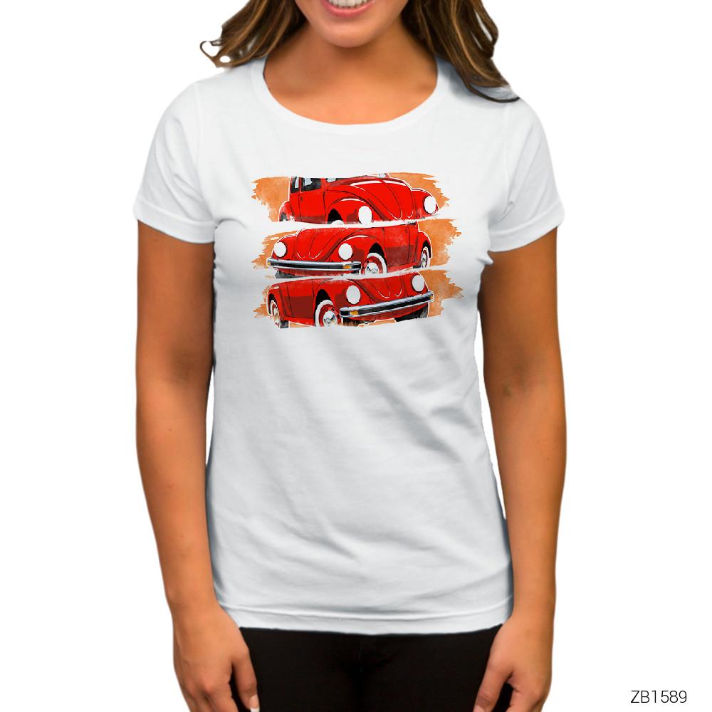 Volkswagen The Beetle Red Beyaz Kadın Tişört