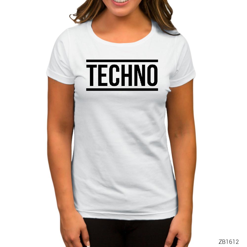 Techno Beyaz Kadın Tişört
