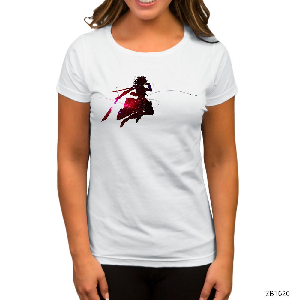 Attack on Titan Mikasa Beyaz Kadın Tişört