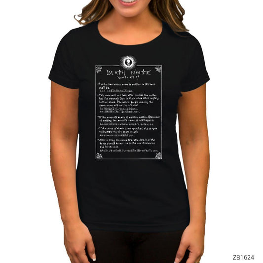 Death Note How to Use Siyah Kadın Tişört