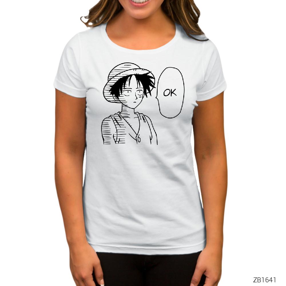 One Piece Luffy Ok Beyaz Kadın Tişört