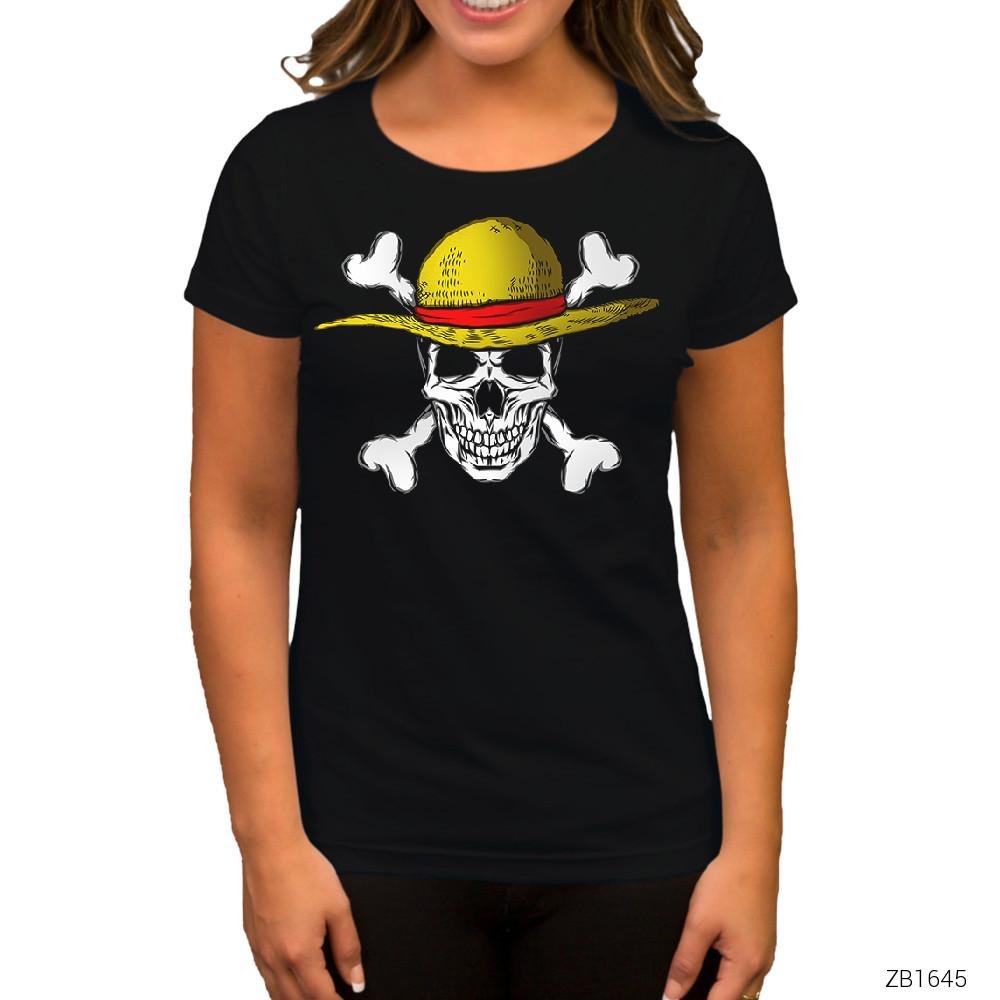 One Piece Pirate Skull Siyah Kadın Tişört