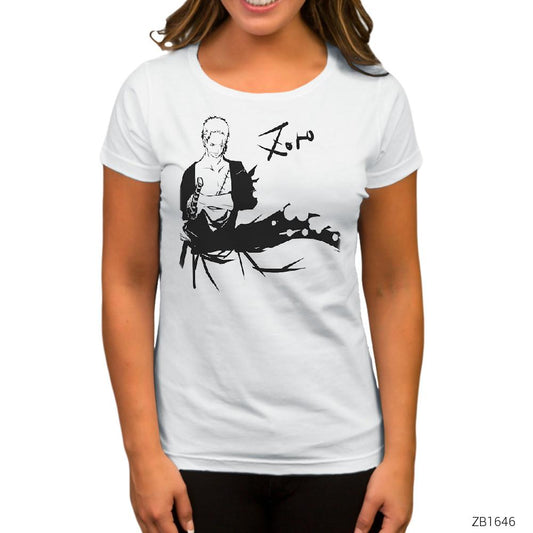 One Piece Roronao Zoro Beyaz Kadın Tişört