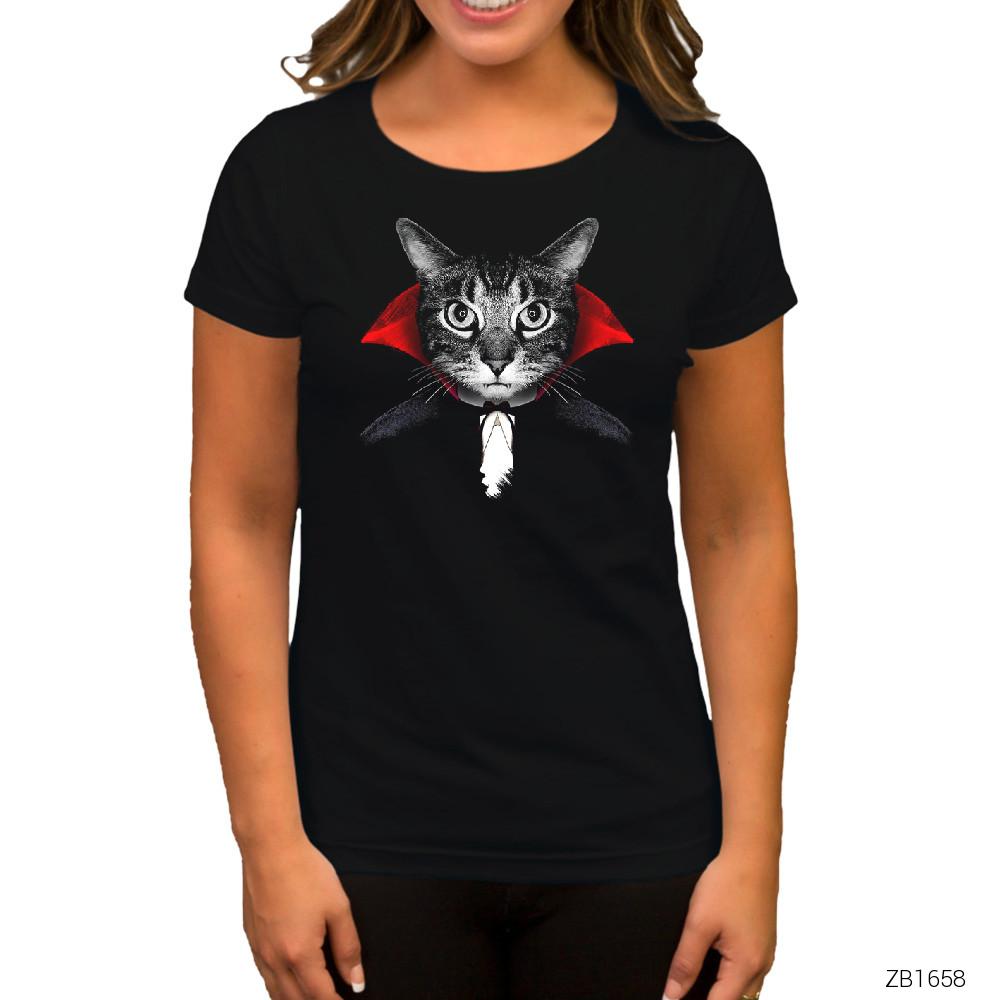 Kedi Cat Vampire Siyah Kadın Tişört