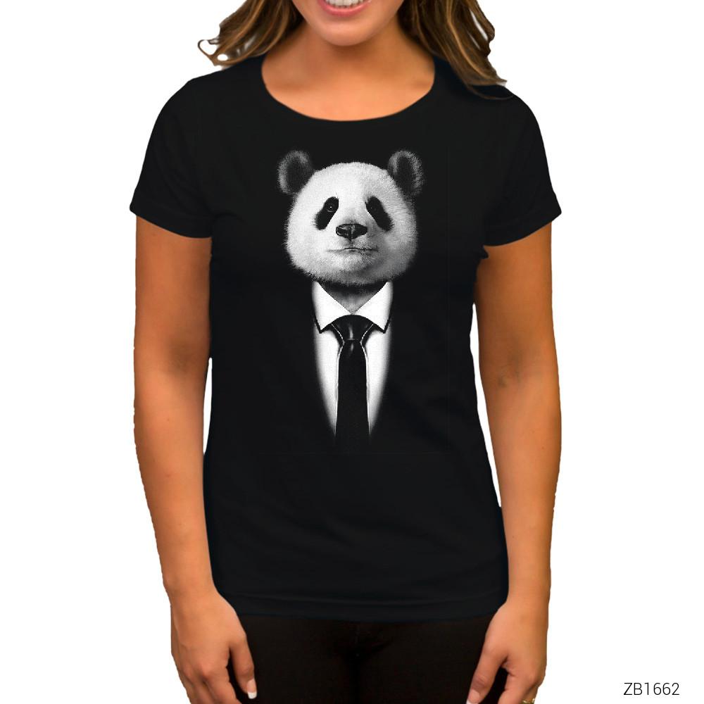 Mr. Panda Siyah Kadın Tişört